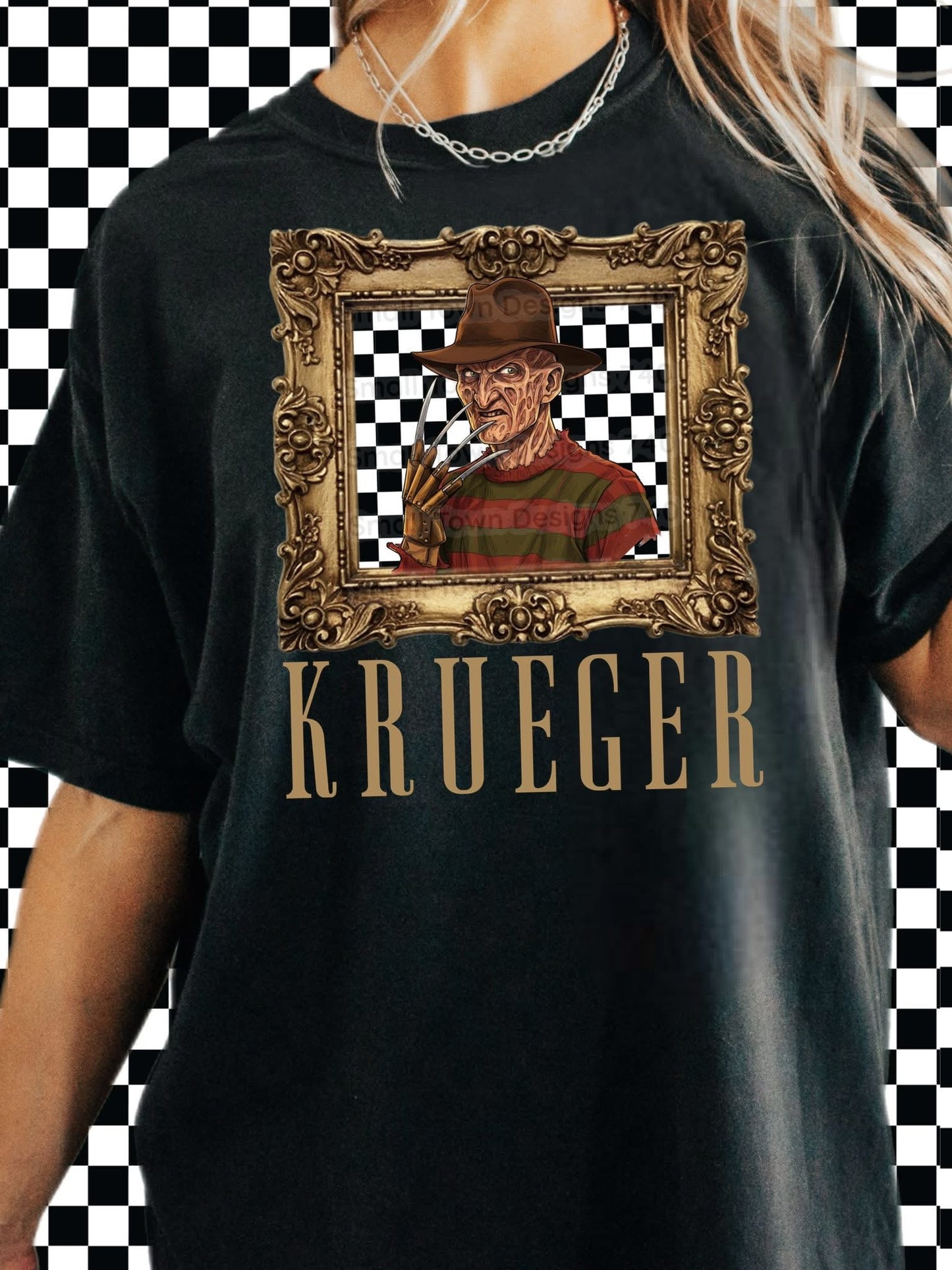 Freddy Krueger checkered frame horror graphic shirt