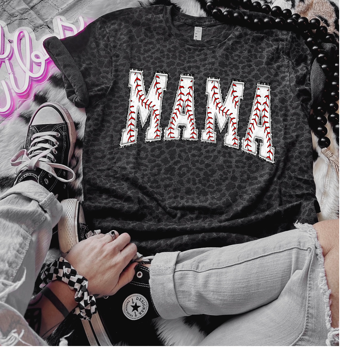 Sports Mama Black Leopard Graphic Shirt baseball soccer softball football volleyball basketball