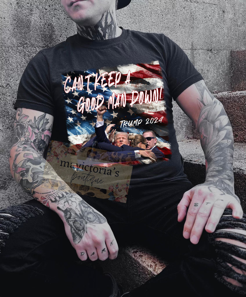 Can’t keep a good man down trump black graphic shirt