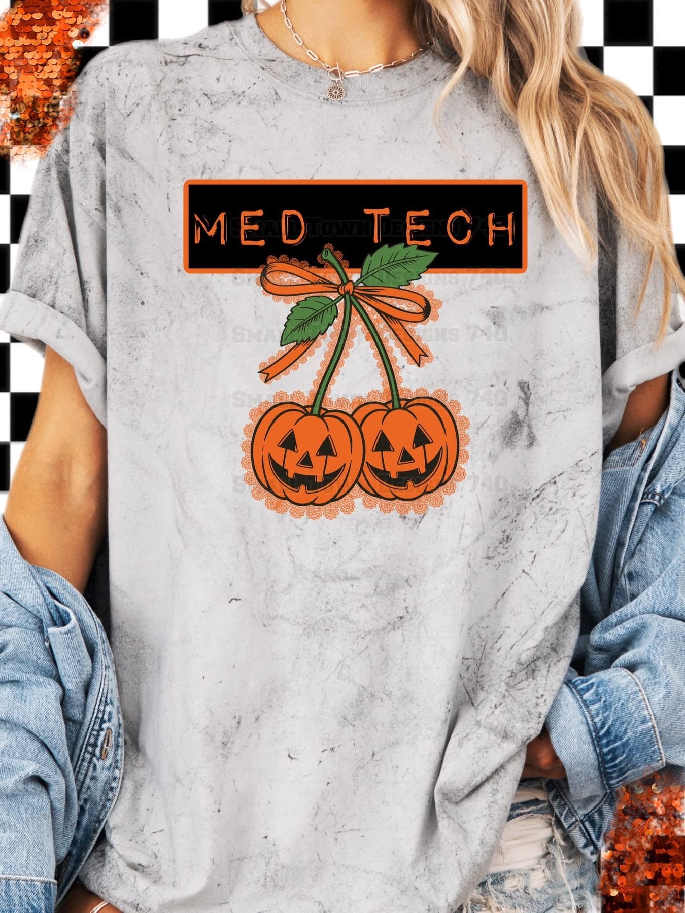 Occupation Faux Lace Cherry Pumpkins Halloween Graphic Shirt