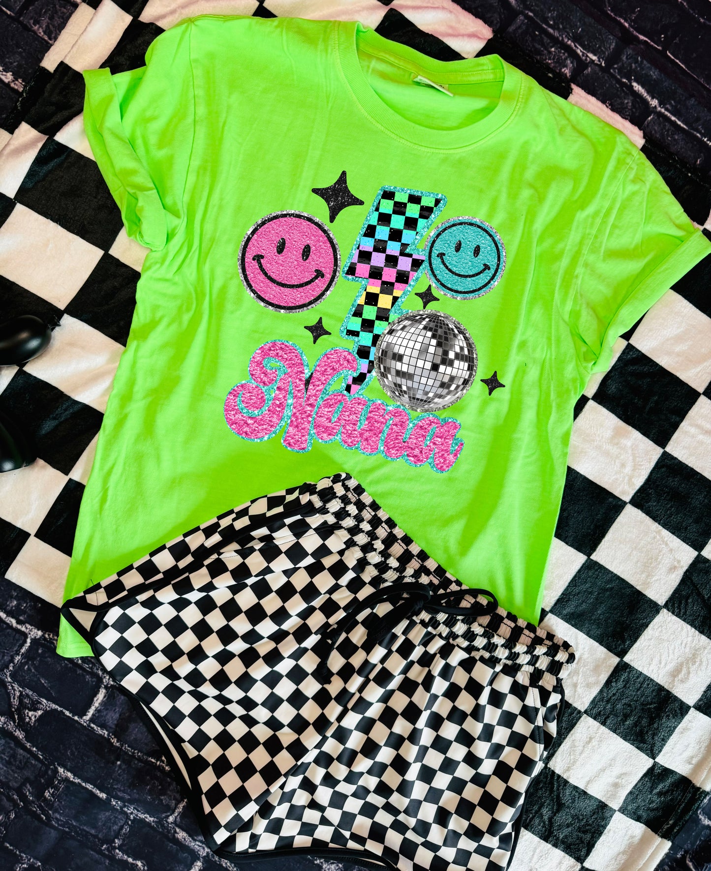 Nana Checkered Bolt Graphic Shirt