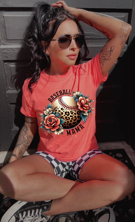 Baseball Mama Leopard Floral Graphic Shirt