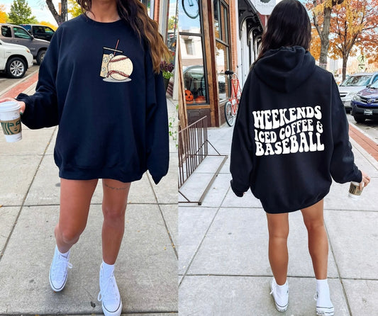 Weekends iced coffee baseball graphic shirt