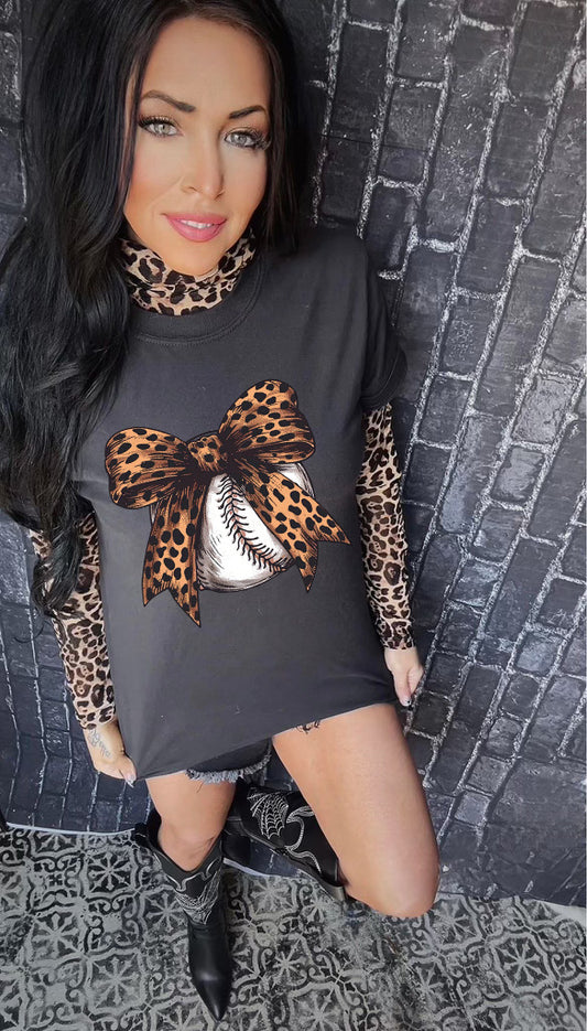 Leopard Bow Baseball Graphic Shirt