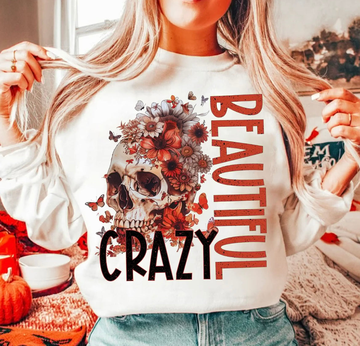 Beautiful Crazy Floral Skull Graphic Shirt