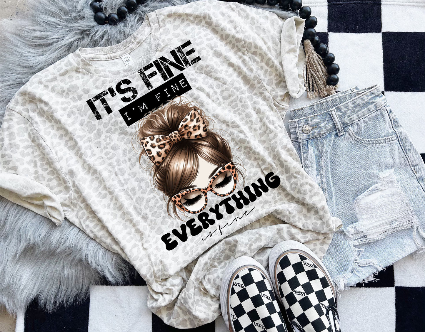 It’s fine I’m fine everything is fine Leopard Graphic Shirt
