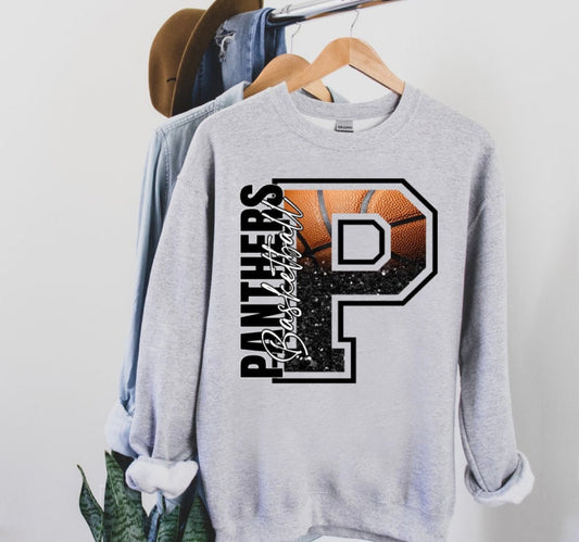 Panthers Basketball Black Faux Glitter Graphic Shirt