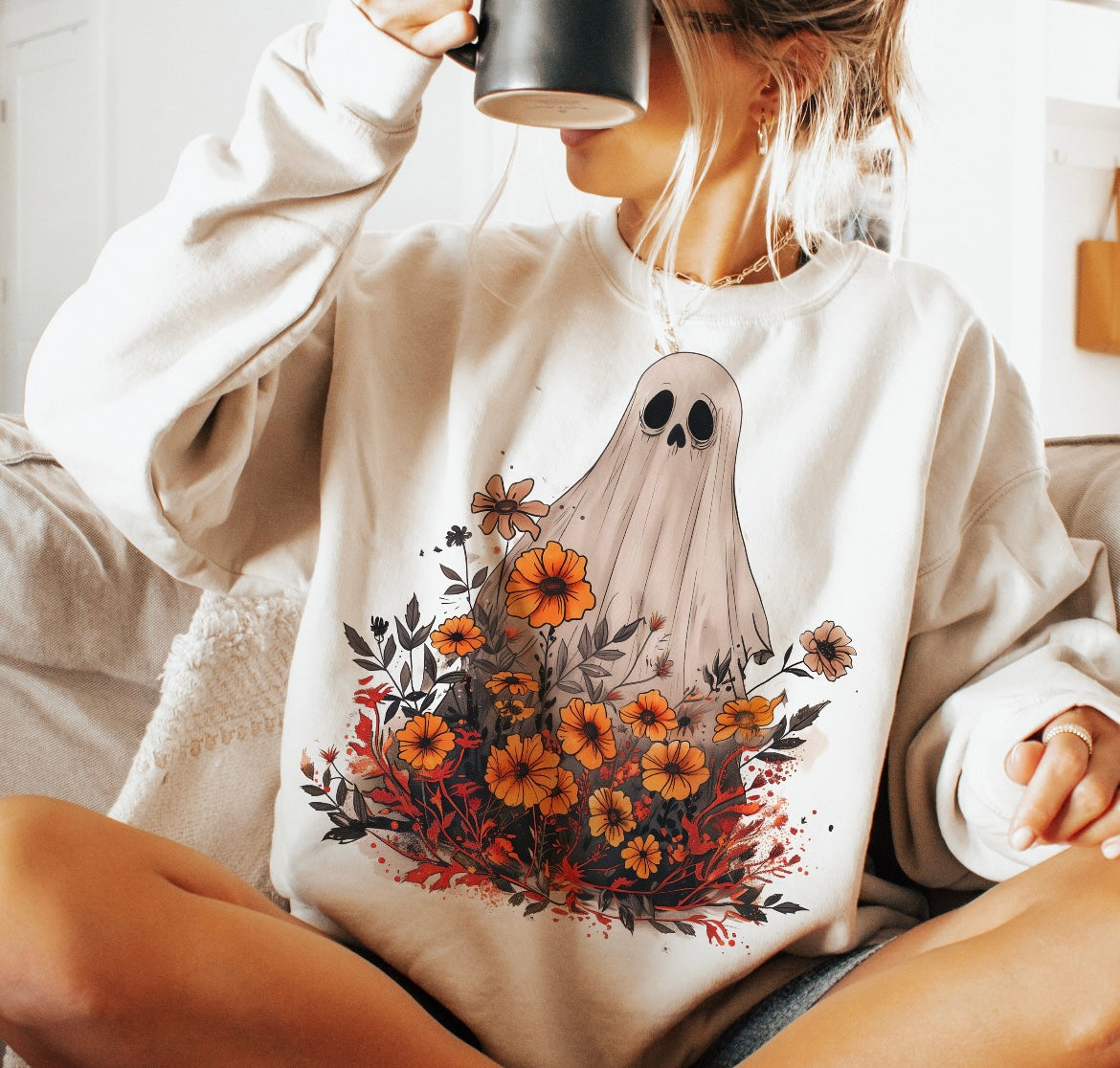 Floral ghost graphic shirt