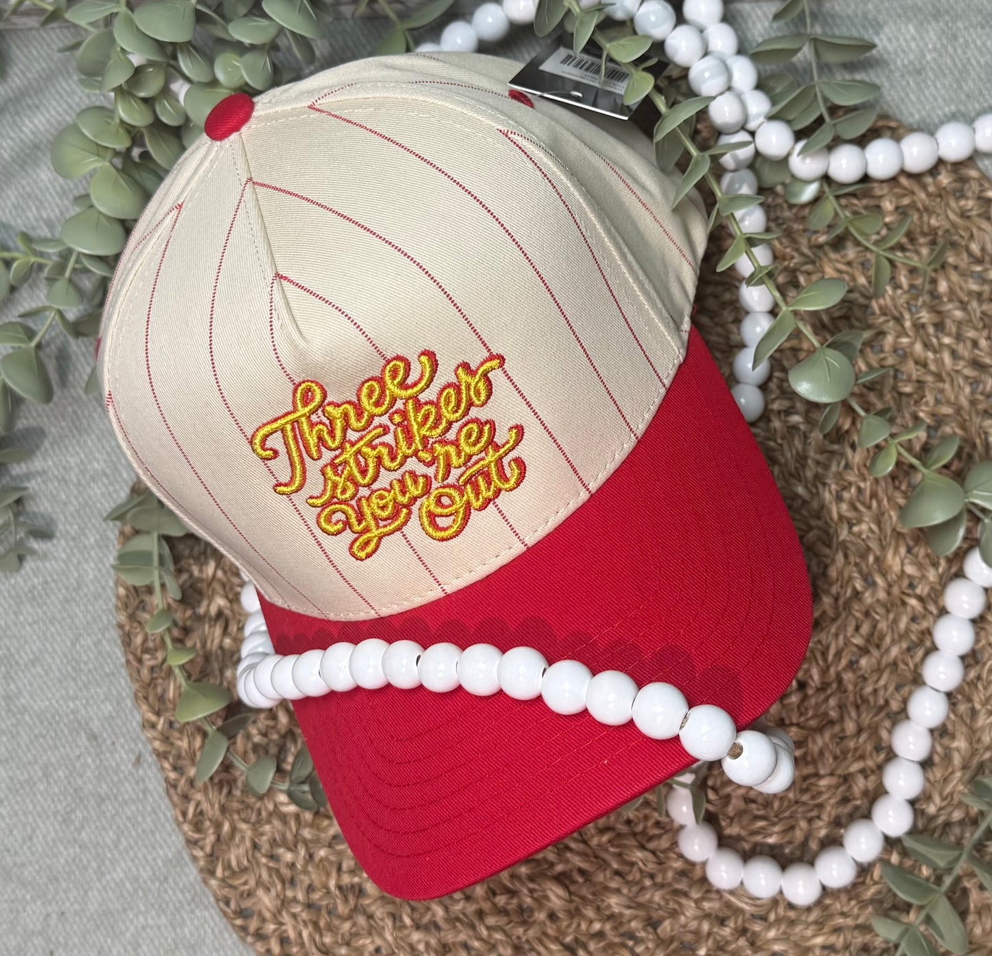 Three Strikes You’re Out Baseball Softball Puff Embroidered Structured Hat