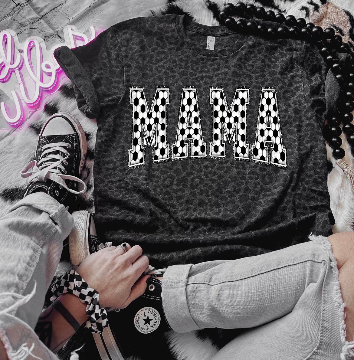 Sports Mama Black Leopard Graphic Shirt baseball soccer softball football volleyball basketball