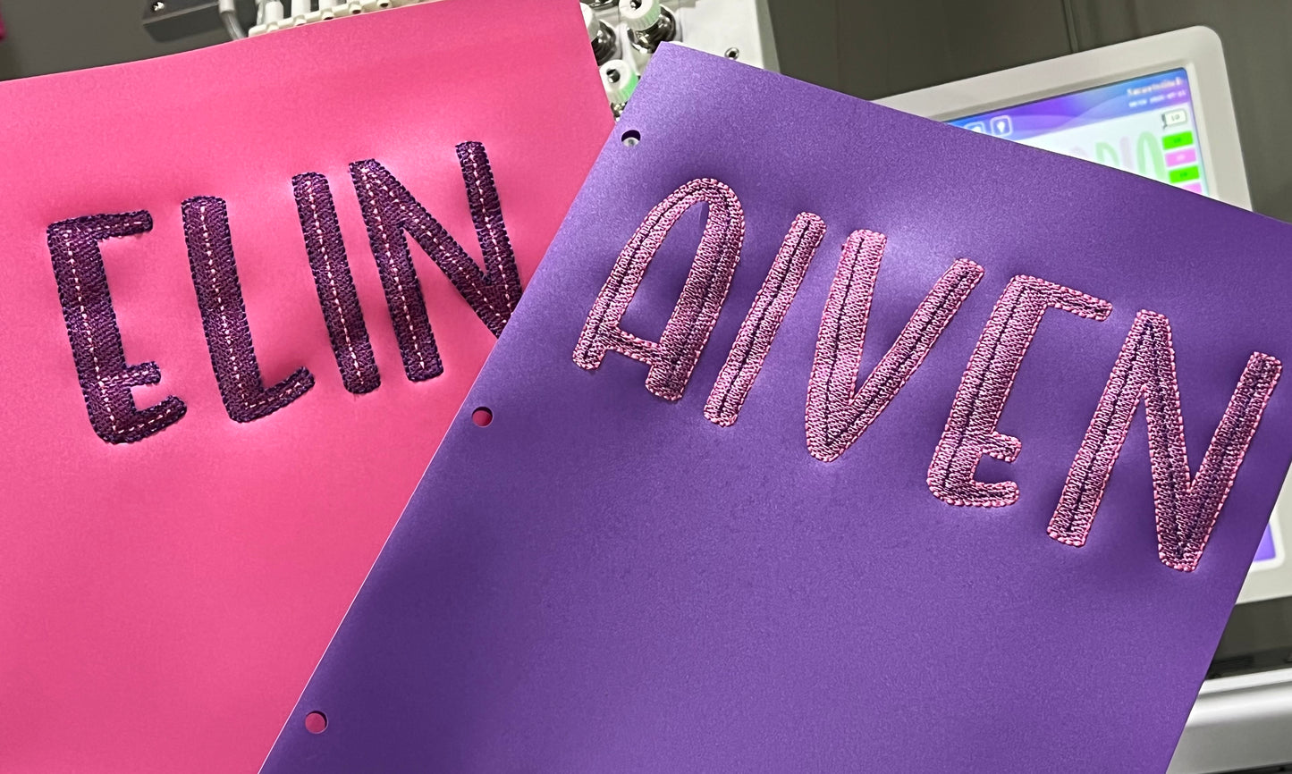 Custom name embroidered plastic folders