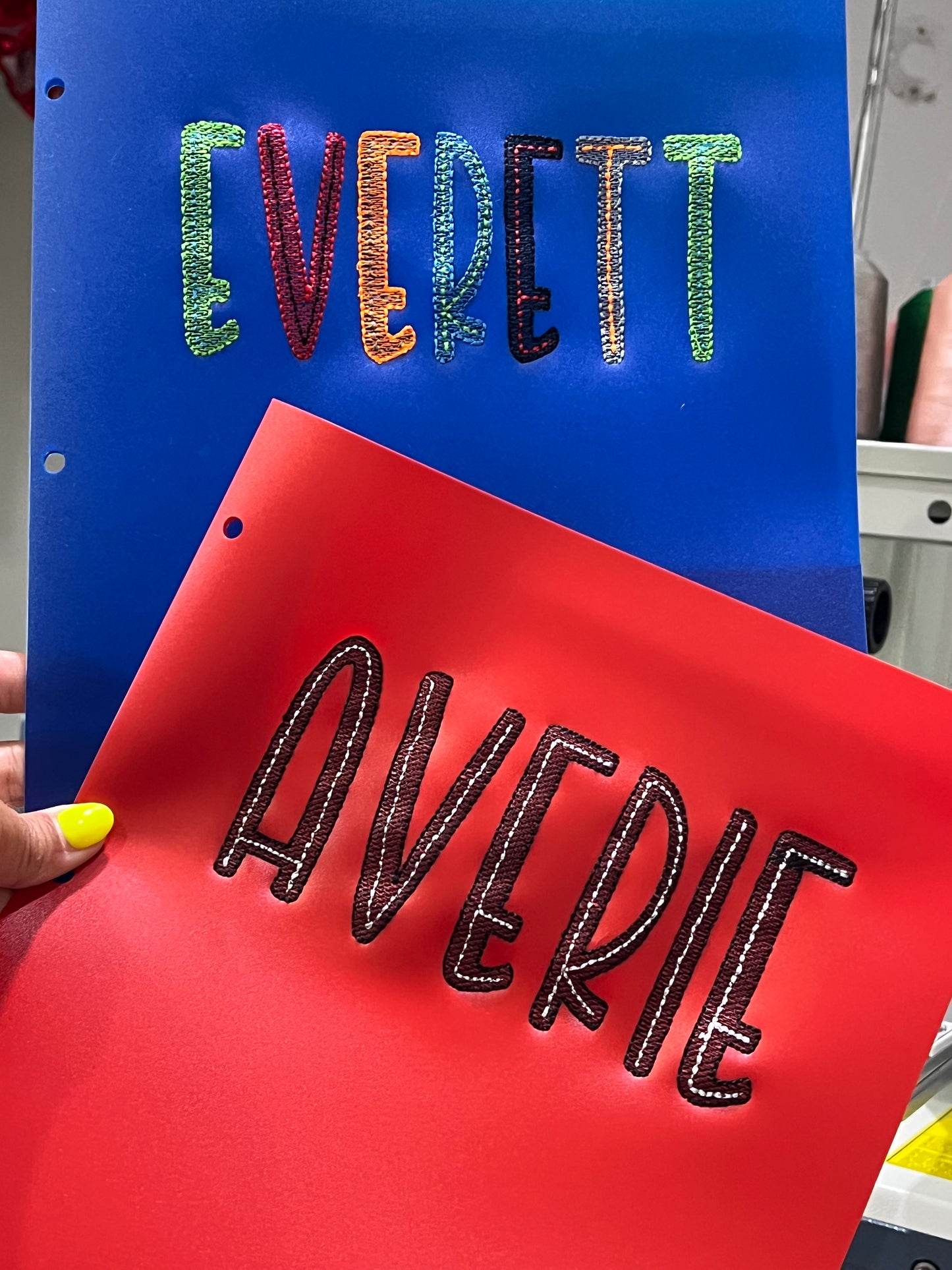 Custom name embroidered plastic folders