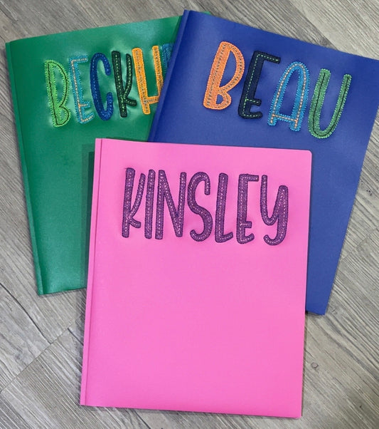 Custom name embroidered plastic folders