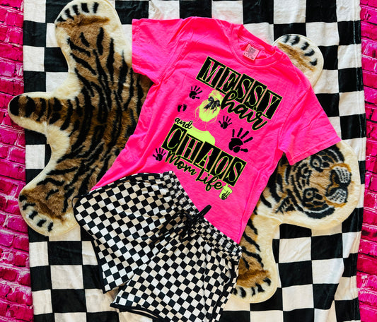 Messy Hair and Chaos Mom Life COMFORT COLOR Graphic Shirt