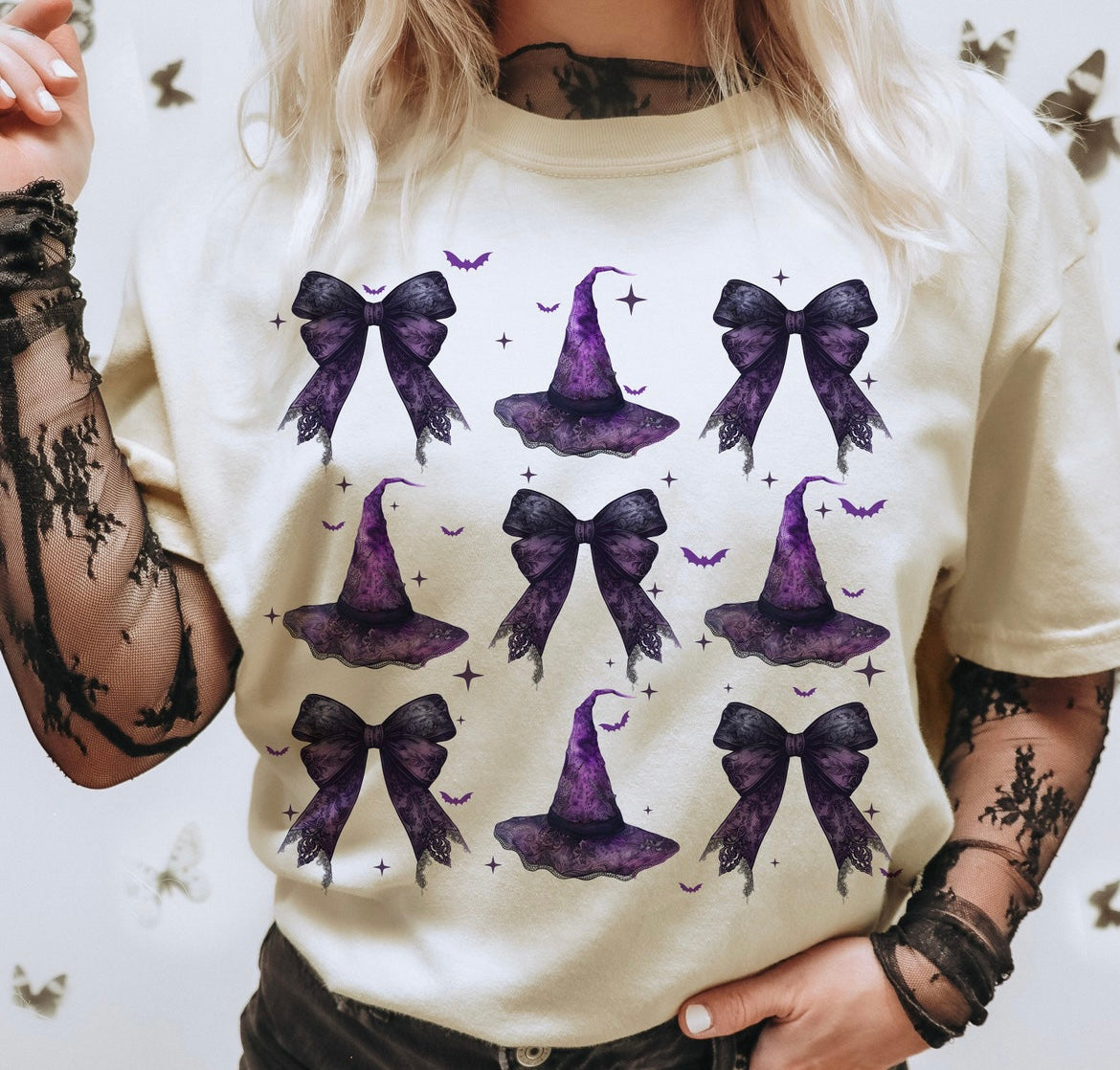 Witch hats bows graphic shirt