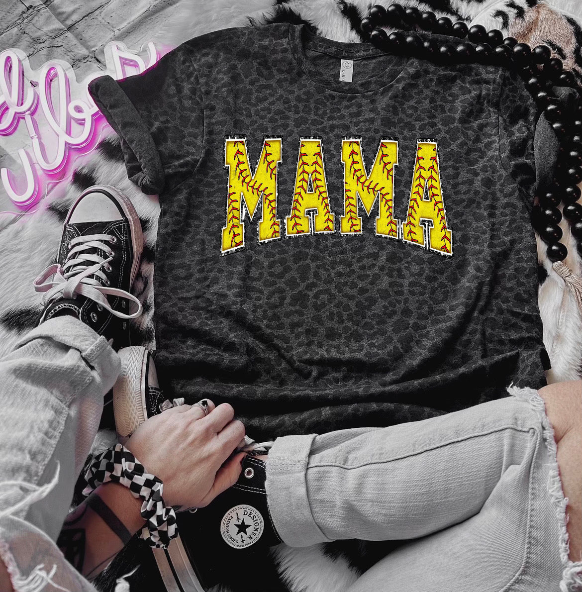 Sports Mama Black Leopard Graphic Shirt baseball soccer softball football volleyball basketball
