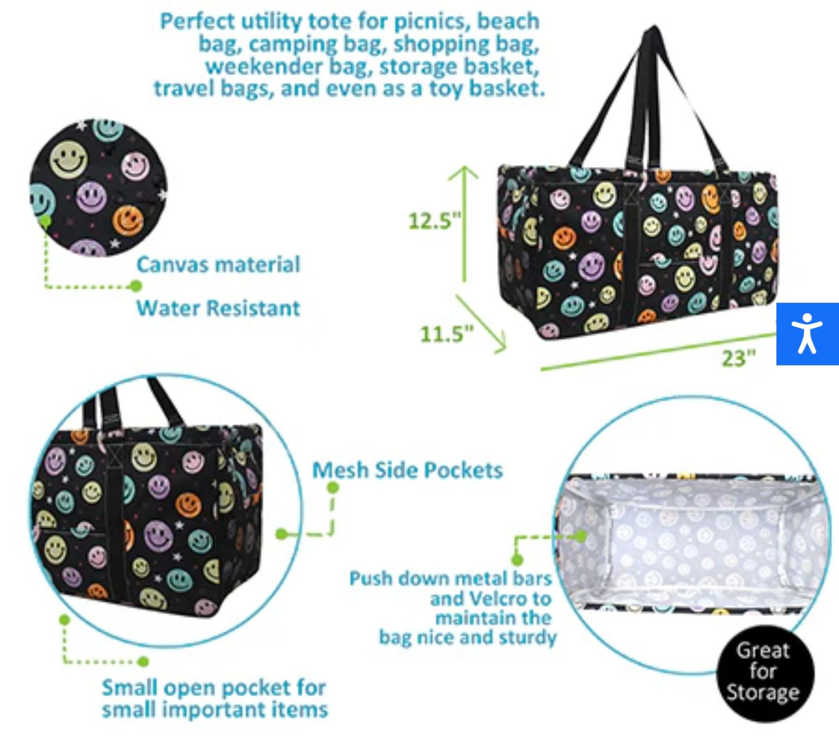 Smiley faces utility tote