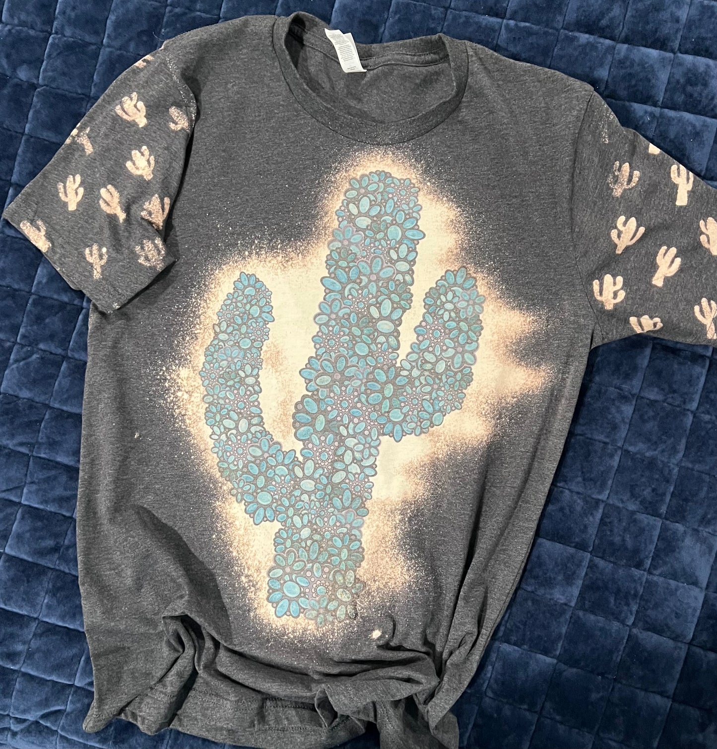 KIDS Turquoise cactus with sleeves bleached shirt