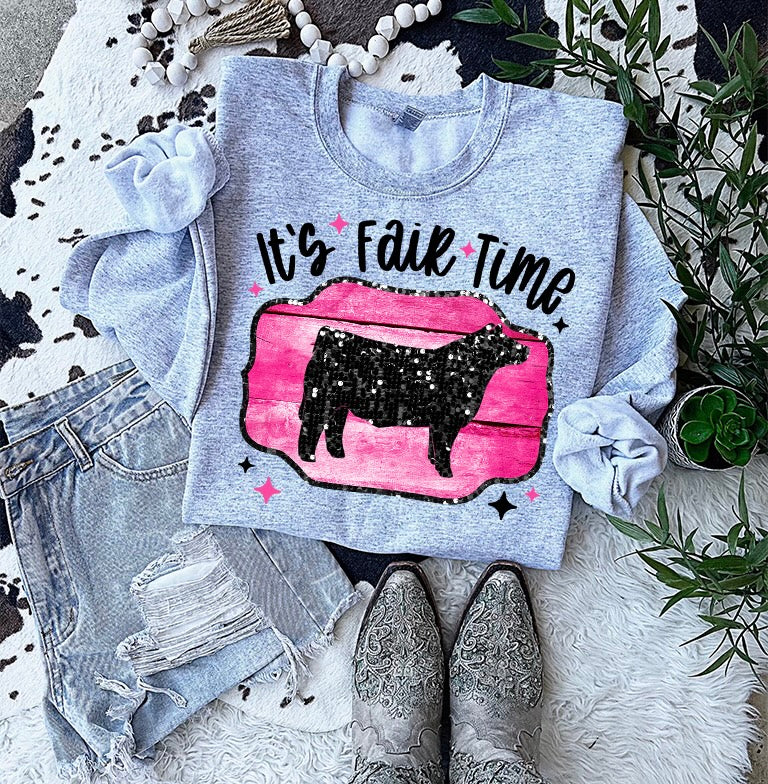KIDS It’s fair time faux sequin steer graphic shirt