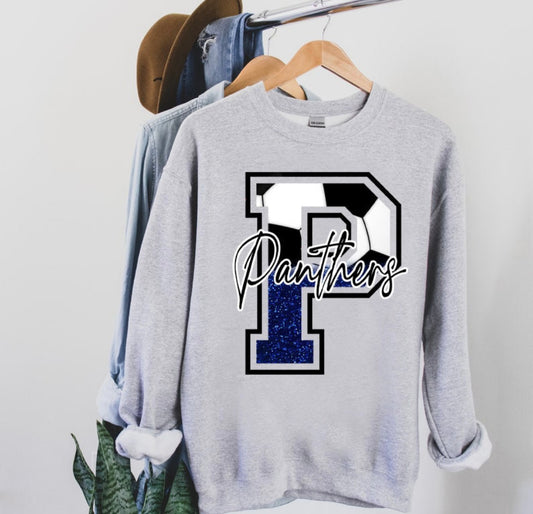 Panthers Soccer Blue Faux Glitter Graphic Shirt