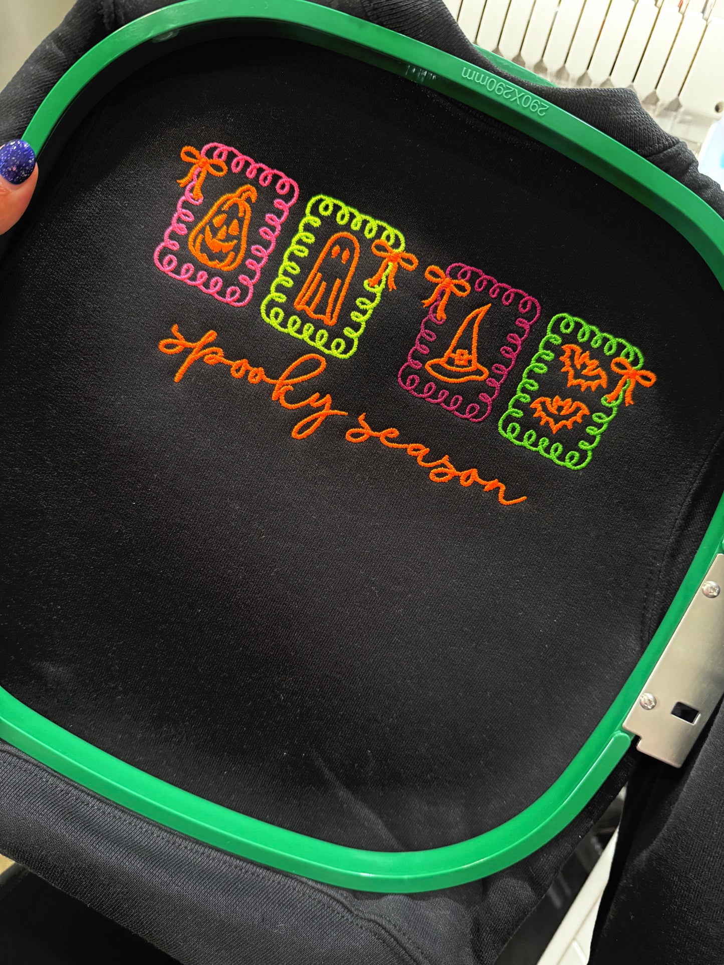 Spooky season neon embroidered shirt