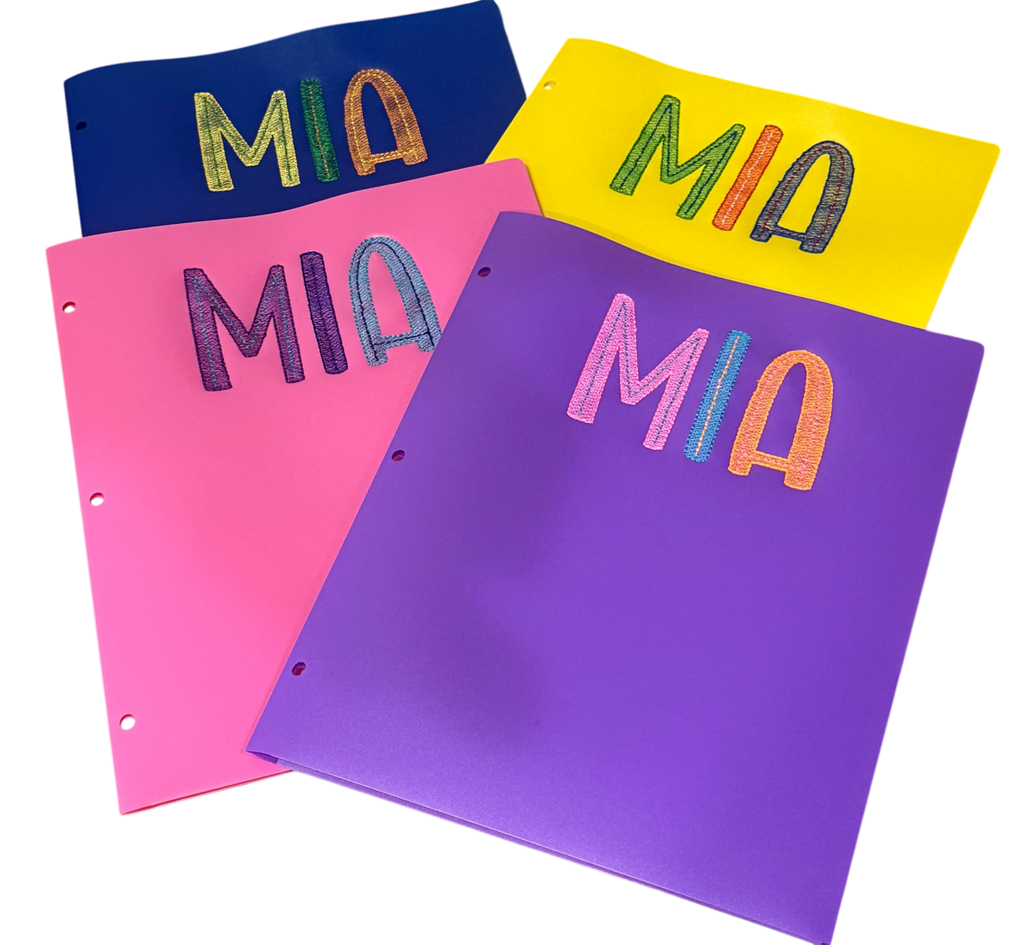 Custom name embroidered plastic folders