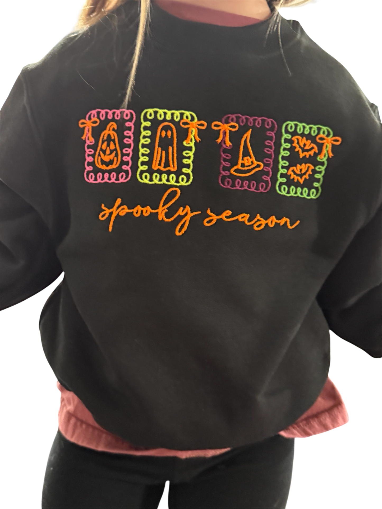 Spooky season neon embroidered shirt