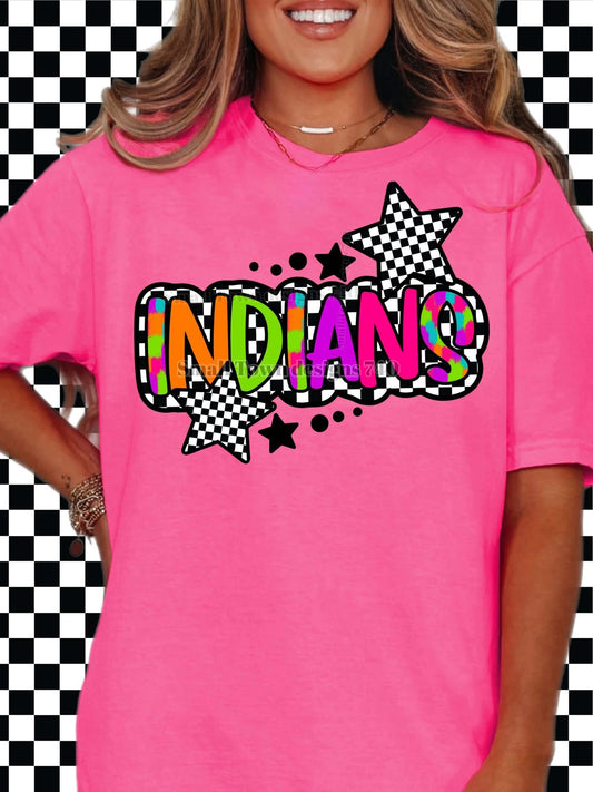 Indians neon checkered graphic shirt