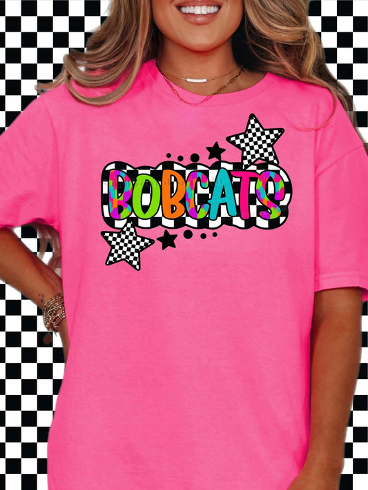 Bobcats neon checkered graphic shirt