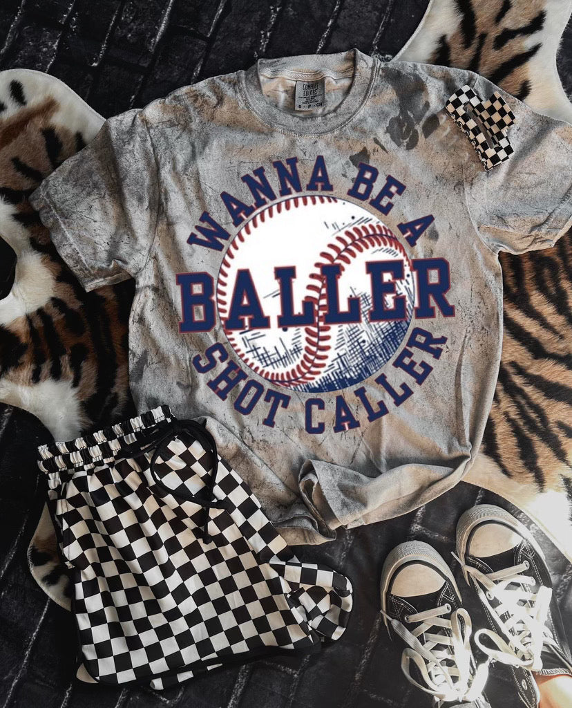 Wanna Be A Baller Shot Caller Baseball Graphic Shirt