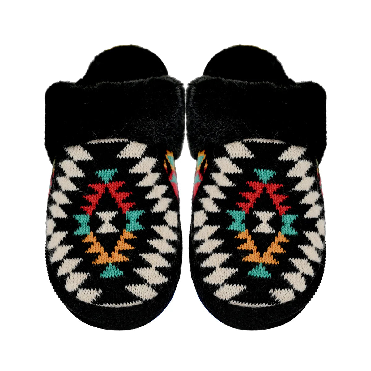 Aztec Patterned Faux Fur C.C Slippers