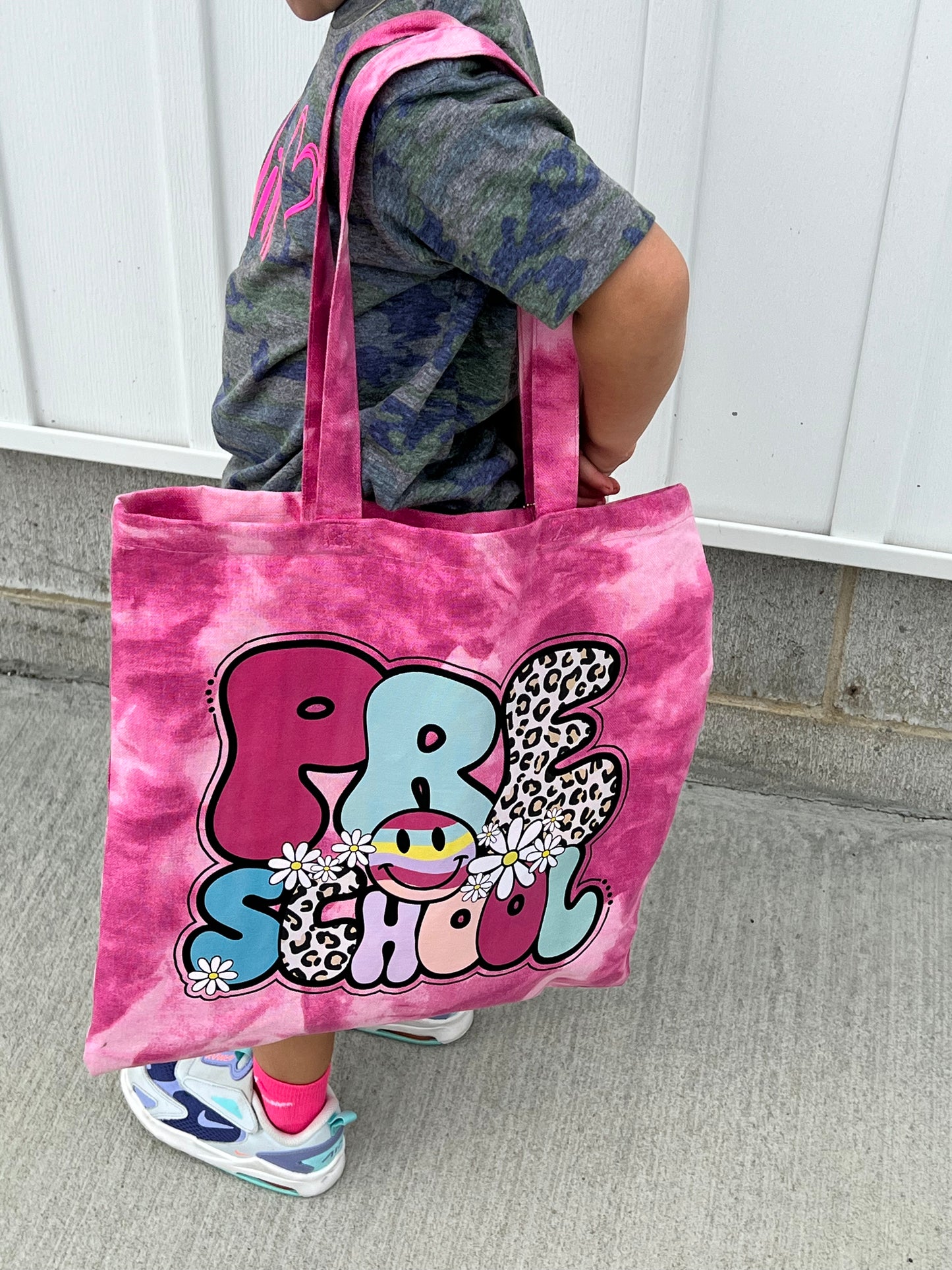 Pink tie dye hippie retro school tote