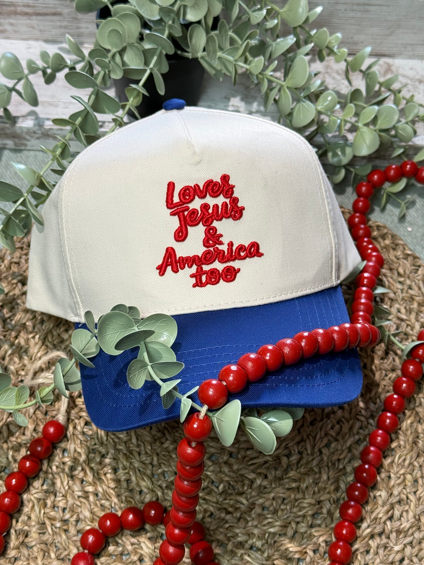 Loves Jesus and America Too Puff Embroidered Structured Hat