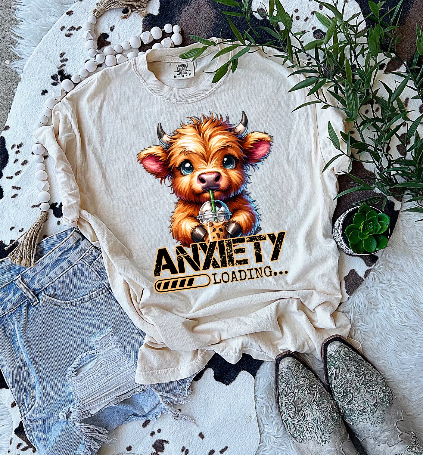 Anxiety loading cow graphic shirt