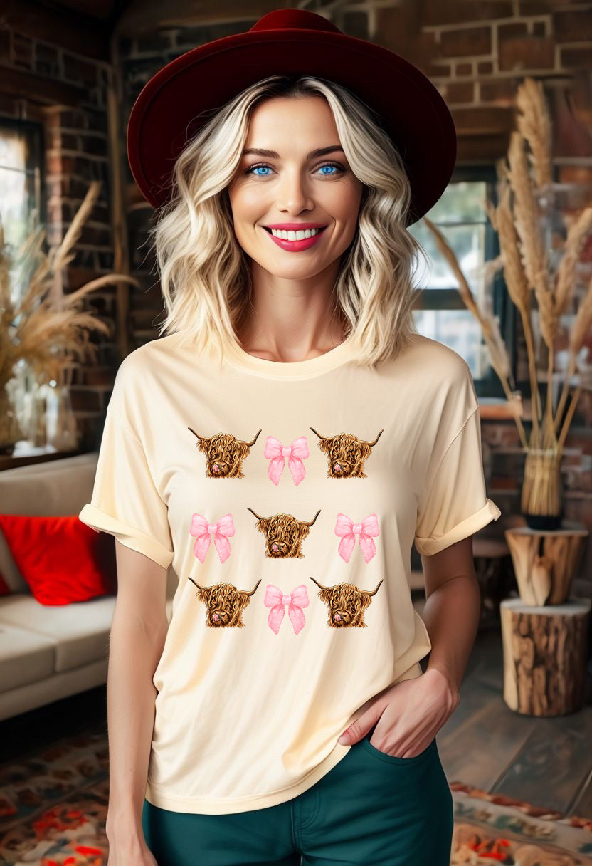Highland cows bows graphic shirt