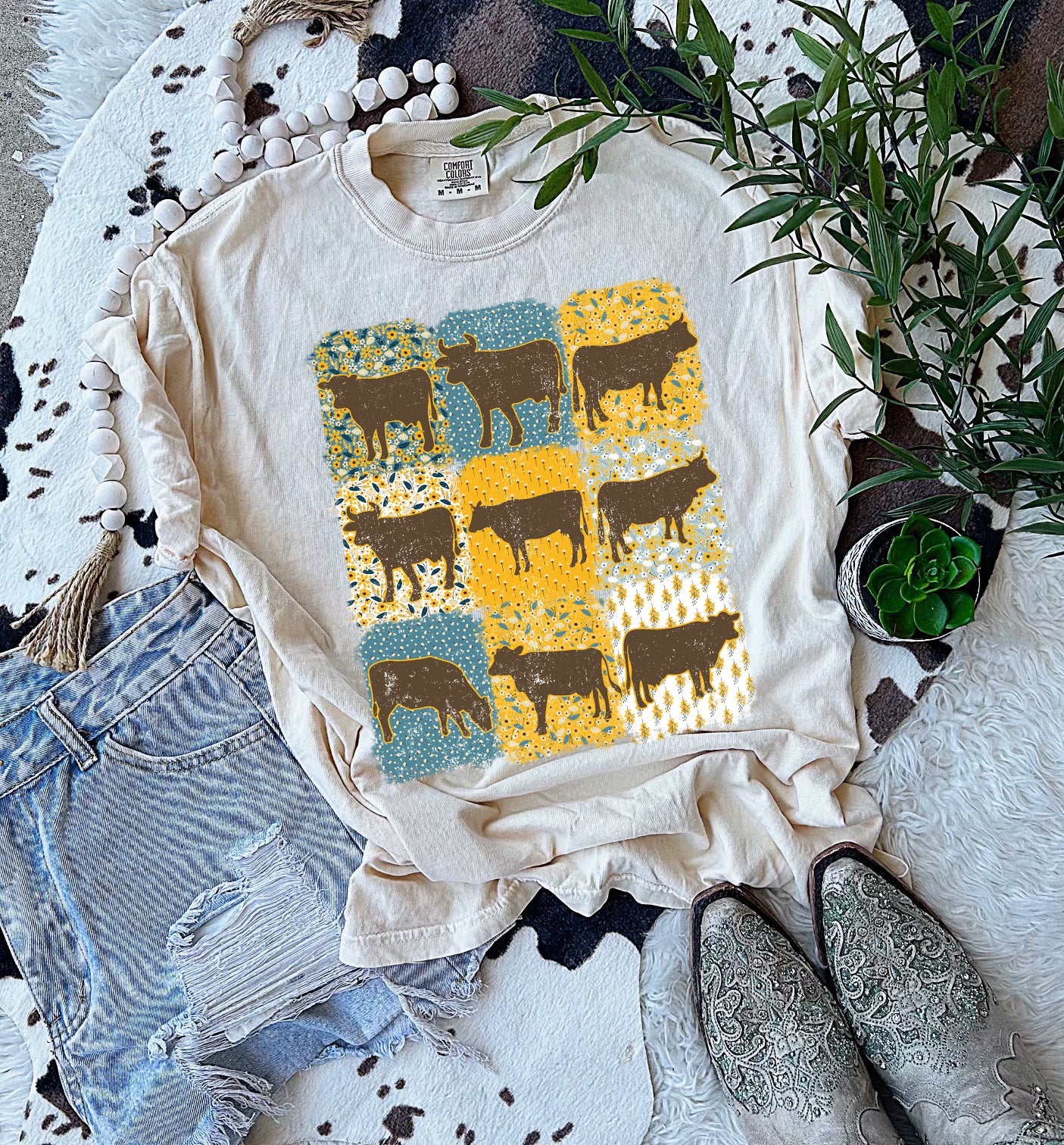 Cow pattern graphic shirt