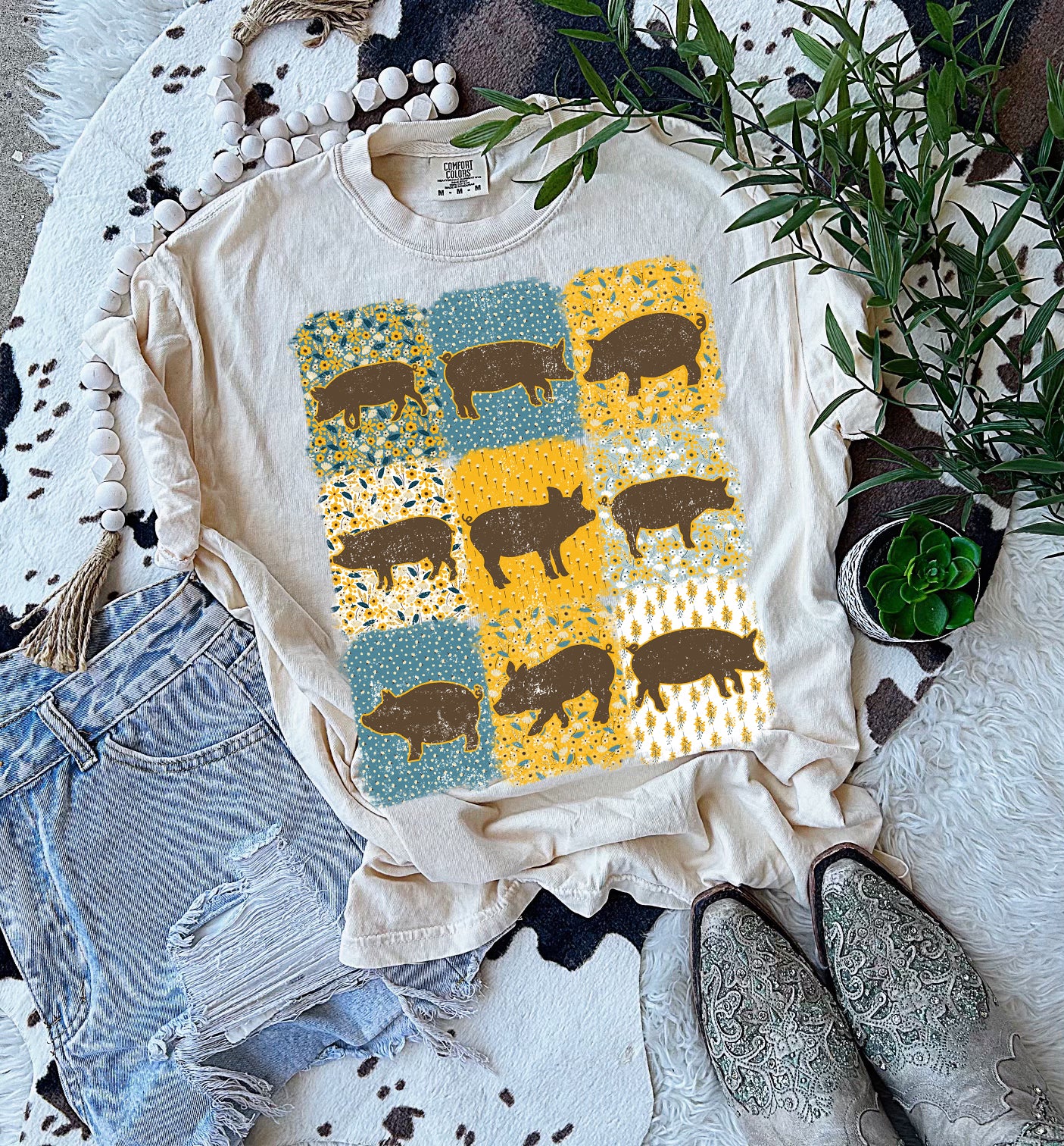 Pig pattern graphic shirt