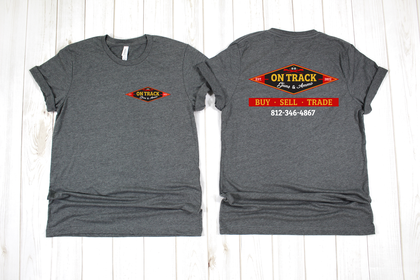 On Track Guns and Ammo Kids Dk Heather Grey Shirts