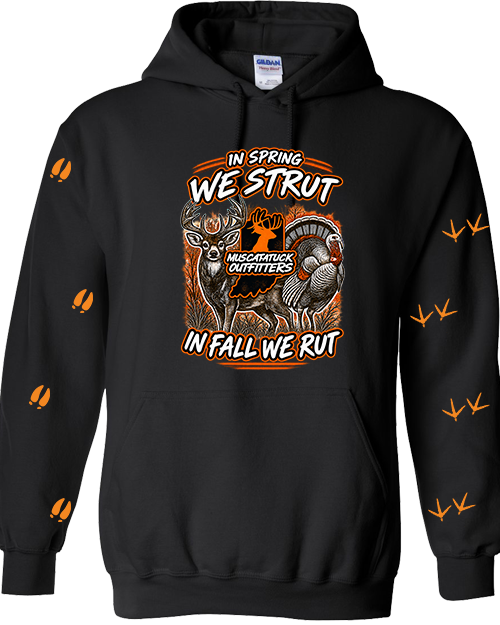 Muscatatuck Outfitters In Spring We Strut In Fall We Rut Black Graphic Shirt