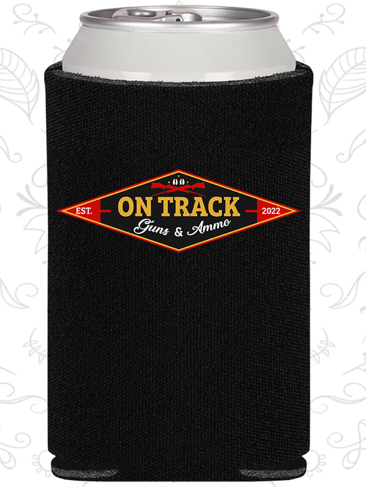 On Track Guns and Ammo Black Koozies