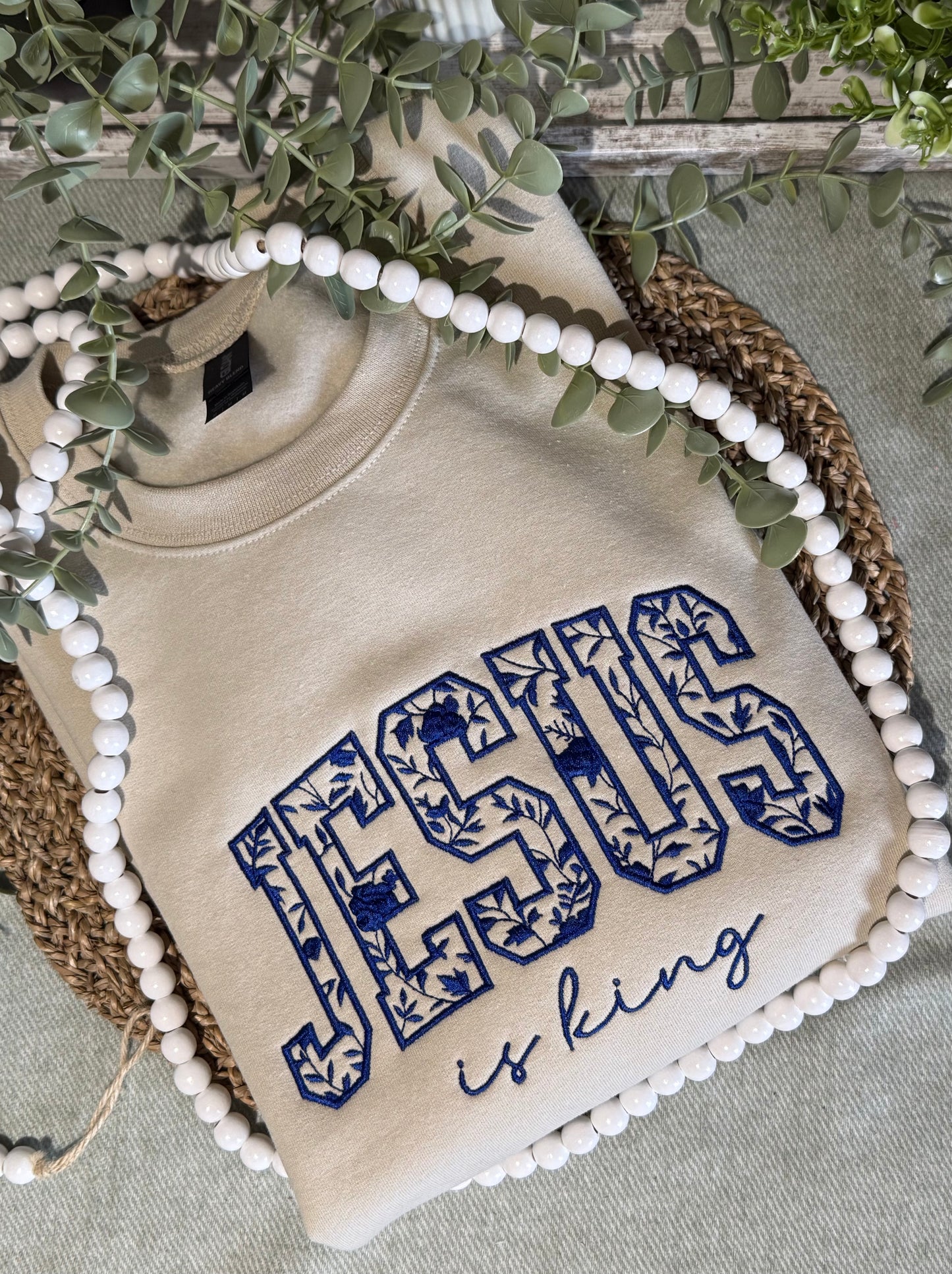 Jesus is King Floral Embroidered Shirt