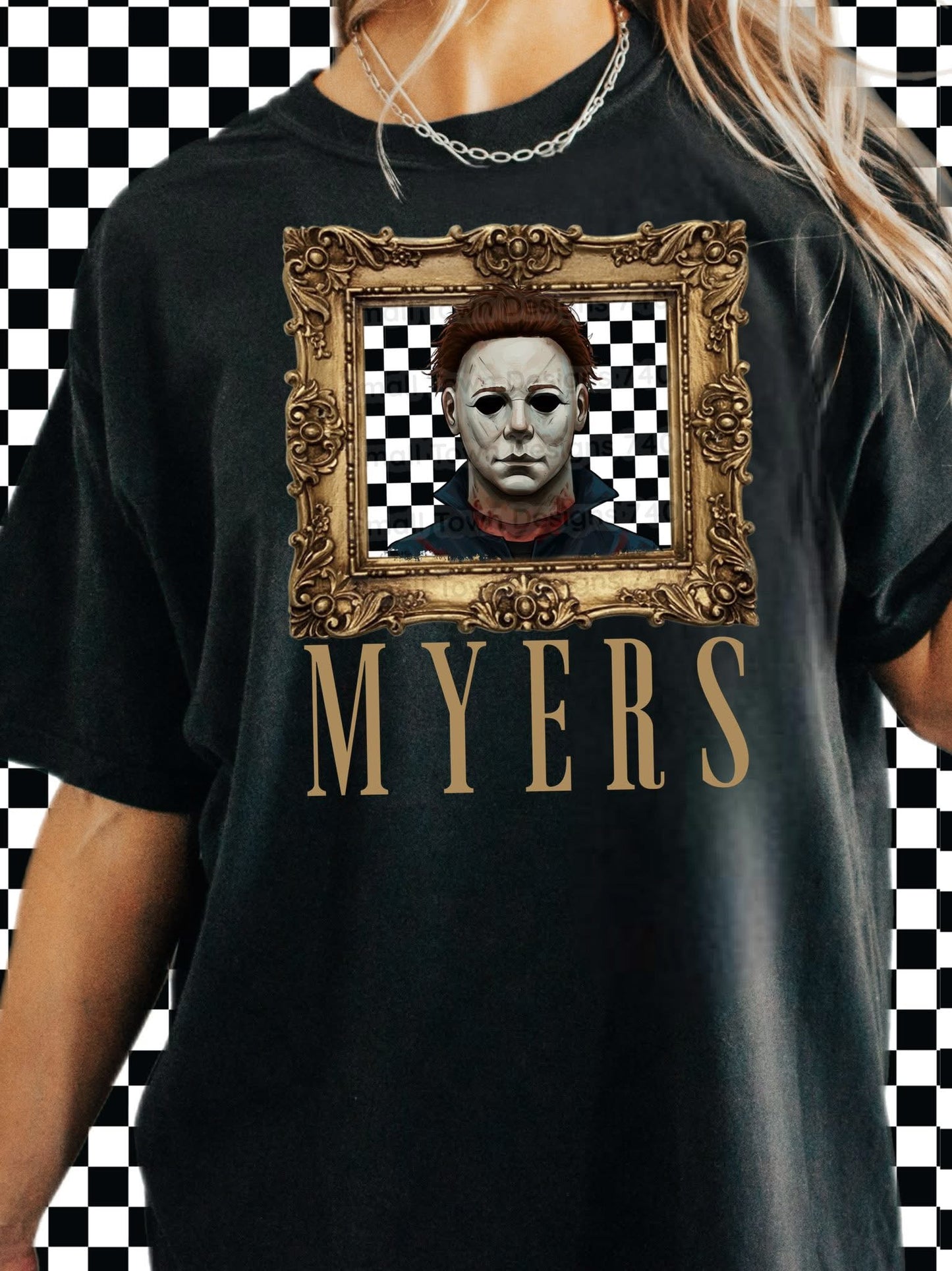 Michael Myers checkered frame horror graphic shirt