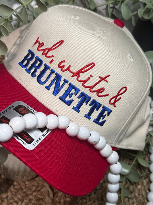 Red, White & Brunette Blonde Embroidered Structured Hat