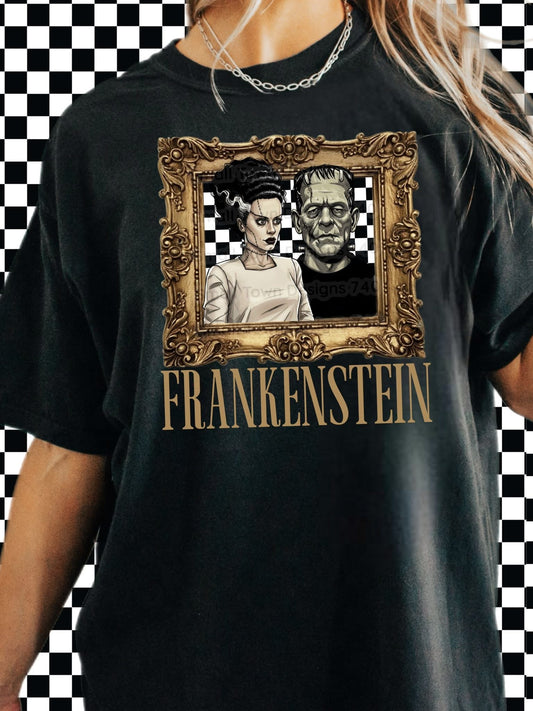 Frankenstein checkered frame horror graphic shirt