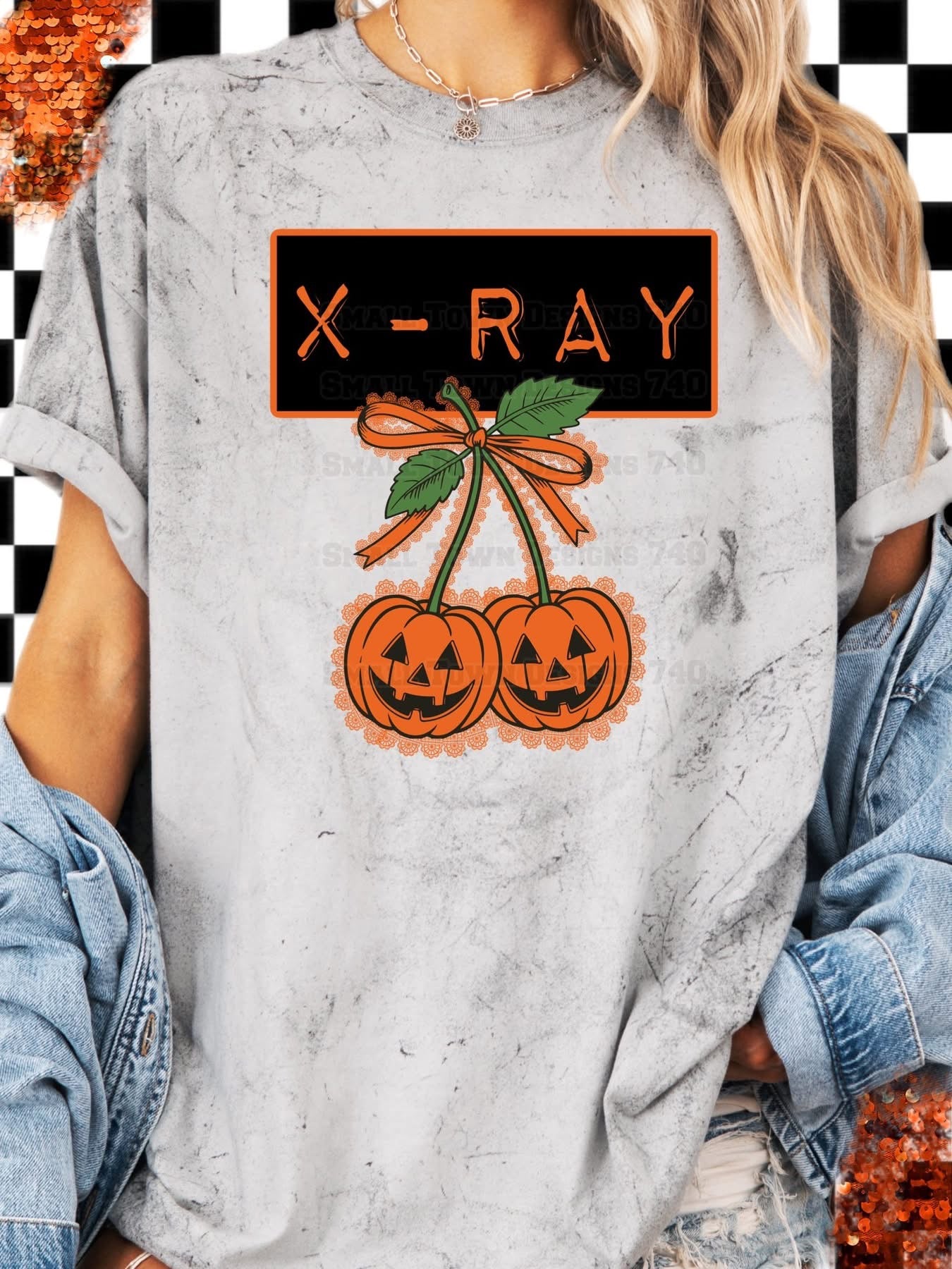 Occupation Faux Lace Cherry Pumpkins Halloween Graphic Shirt