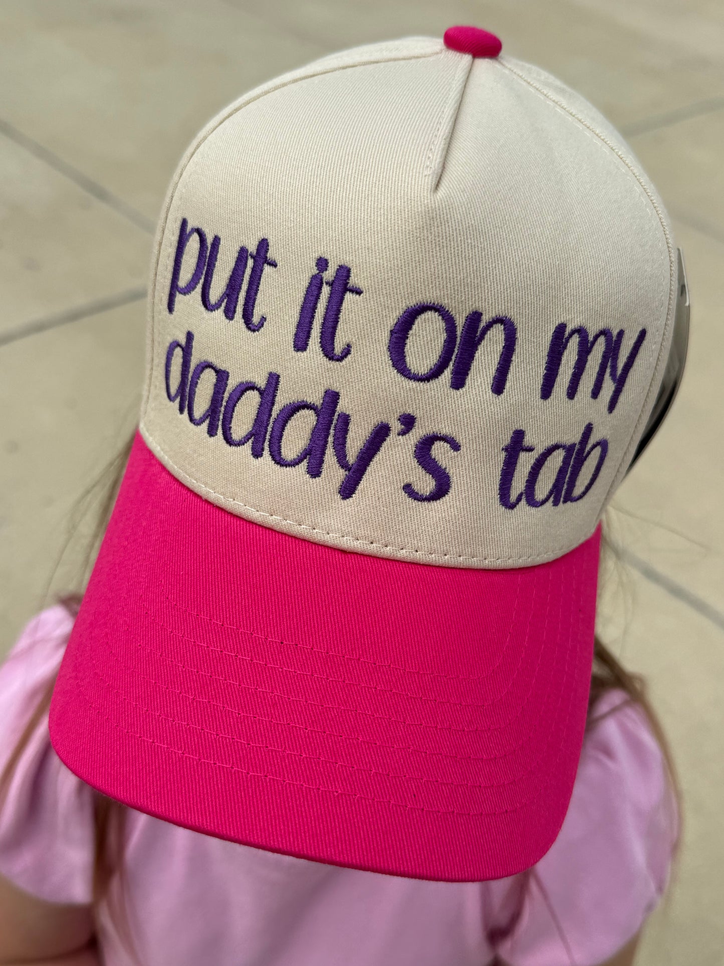 Put it on my daddy’s tab embroidered structured cap