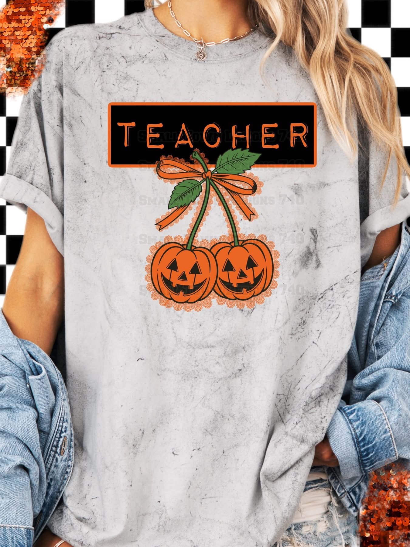 Occupation Faux Lace Cherry Pumpkins Halloween Graphic Shirt