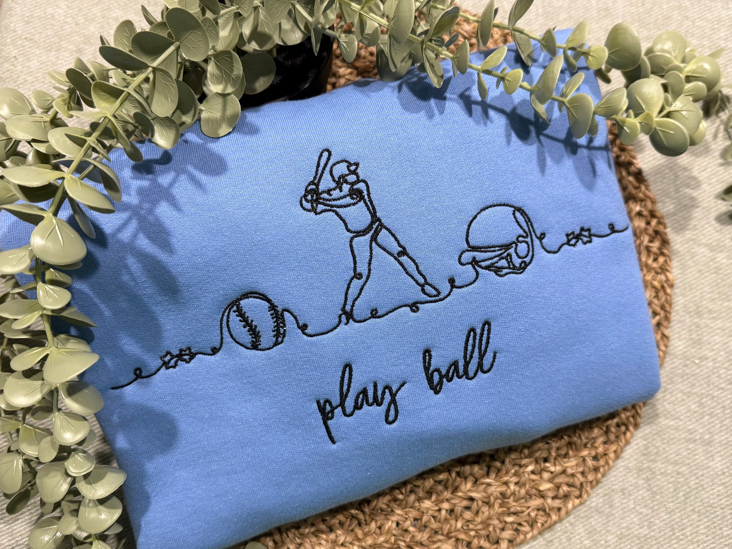 Play Ball Baseball Line Art Embroidered Shirt