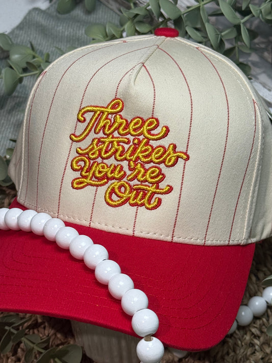 Three Strikes You’re Out Baseball Softball Puff Embroidered Structured Hat