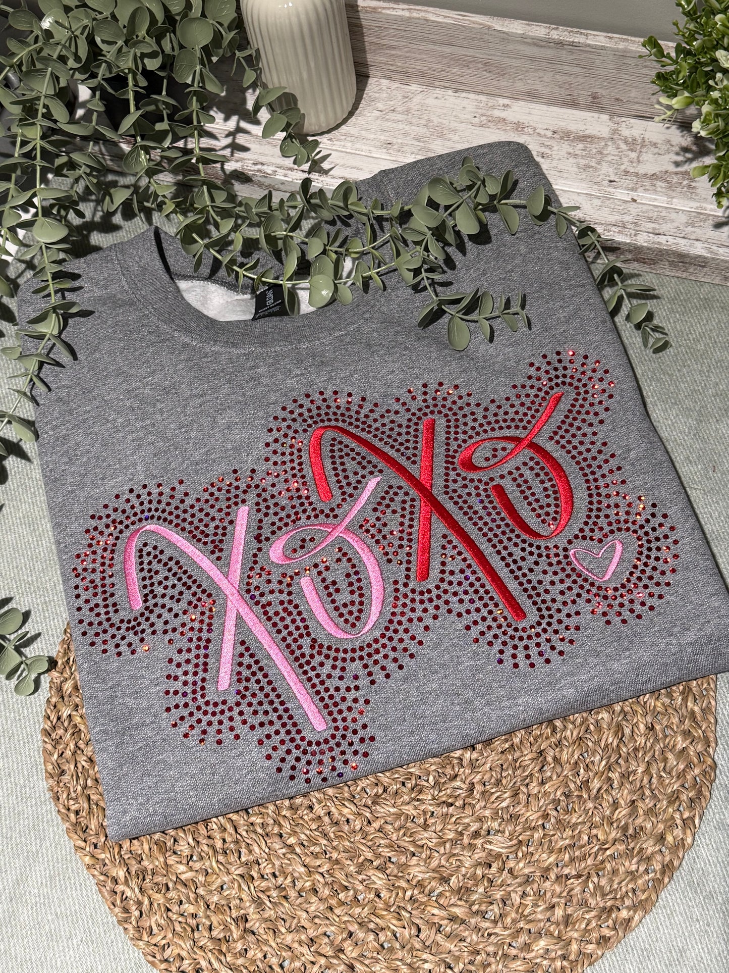 XOXO heart spangle valentines embroidered shirt
